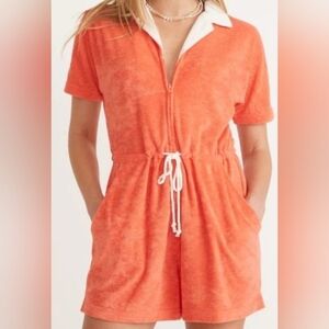 Marine Layer Women's Terry Out Full-Zip Tie Waist Romper Coral Size Medium